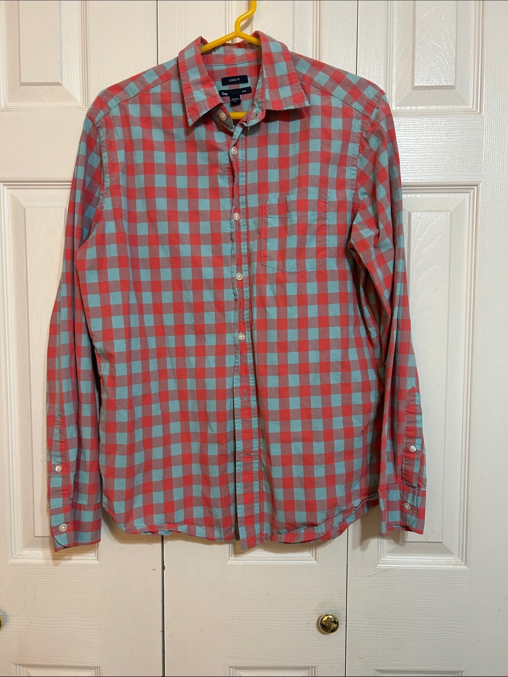 Old Navy 100% Cotton Red and Light Blue Gingham Button-Down Shirt